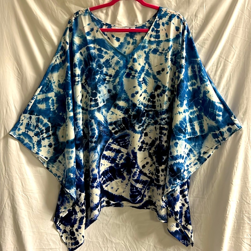 Belle by Kim Gravel Blue Color splash Flutter Sleeves Size 3X